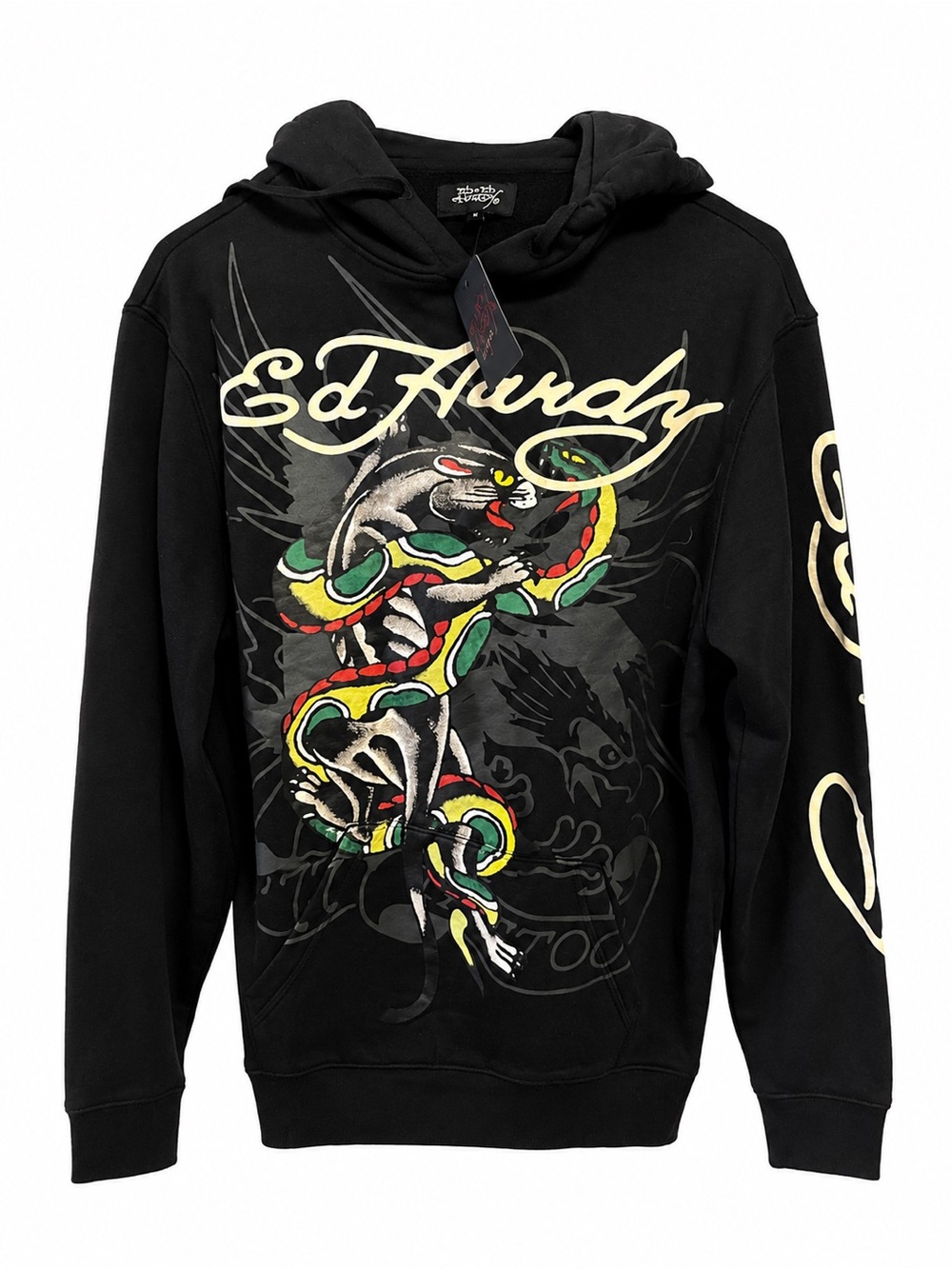 Ed Hardy Black Hoodie with Multi-Color Snake & Panther Graphic